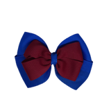 School uniform hair accessories Double Cherish Hair Bow 9cm - Royal Blue Base & Centre Ribbon Burgundy - Pinkberry Kisses