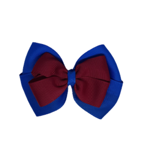 School uniform hair accessories Double Cherish Hair Bow 11cm - Royal Blue Base & Centre Ribbon Black - Pinkberry Kisses