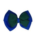 School uniform hair accessories Double Cherish Hair Bow 11cm - Royal Blue Base & Centre Ribbon Dark Green - Pinkberry Kisses