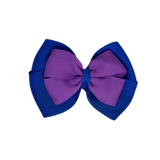 School uniform hair accessories Double Cherish Hair Bow 11cm - Royal Blue Base & Centre Ribbon Grape - Pinkberry Kisses