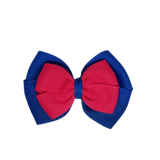 School uniform hair accessories Double Cherish Hair Bow 11cm - Royal Blue Base & Centre Ribbon Hot Pink - Pinkberry Kisses