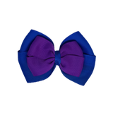 School uniform hair accessories Double Cherish Hair Bow 11cm - Royal Blue Base & Centre Ribbon Purple - Pinkberry Kisses