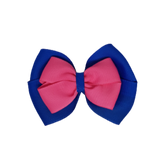 School uniform hair accessories Double Cherish Hair Bow 9cm - Royal Blue Base & Centre Ribbon Shocking Pink - Pinkberry Kisses