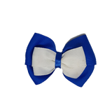 School uniform hair accessories Double Cherish Hair Bow 11cm - Royal Blue Base & Centre Ribbon White - Pinkberry Kisses