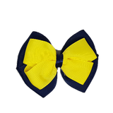 School uniform hair accessories Double Cherish Bow Non Slip Hair Clip Hair Bow Hair Tie - Navy Blue Base & Centre Ribbon 11cm Navy Blue Daffodil Yellow - Pinkberry Kisses