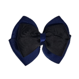 School uniform hair accessories Double Cherish Bow Non Slip Hair Clip Hair Bow Hair Tie - Navy Blue Base & Centre Ribbon 11cm Navy Blue Black - Pinkberry Kisses