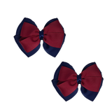 School uniform hair accessories Double Cherish Bow Non Slip Hair Clip Hair Bow Hair Tie - Navy Blue Base & Centre Ribbon 11cm Navy Blue Burgundy - Pinkberry Kisses