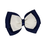 School uniform hair accessories Double Cherish Bow Non Slip Hair Clip Hair Bow Hair Tie - Navy Blue Base & Centre Ribbon 11cm Navy Blue White - Pinkberry Kisses