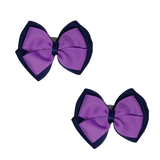 School uniform hair accessories Double Cherish Bow Non Slip Hair Clip Hair Bow Hair Tie - Navy Blue Base & Centre Ribbon 11cm Navy Blue Grape - Pinkberry Kisses