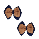 School uniform hair accessories Double Cherish Bow Non Slip Hair Clip Hair Bow Hair Tie - Navy Blue Base & Centre Ribbon 11cm Navy Blue Natural - Pinkberry Kisses