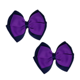 School uniform hair accessories Double Cherish Bow Non Slip Hair Clip Hair Bow Hair Tie - Navy Blue Base & Centre Ribbon 11cm Navy Blue Purple - Pinkberry Kisses