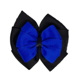 School uniform hair accessories Double Bella Bow 10cm - Black Base & Centre Ribbon Electric Blue - Pinkberry Kisses