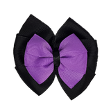 School uniform hair accessories Double Bella Bow 10cm - Black Base & Centre Ribbon Grape - Pinkberry Kisses