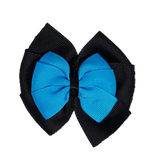 School uniform hair accessories Double Bella Bow 10cm - Black Base & Centre Ribbon Methyl Blue - Pinkberry Kisses