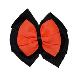 School uniform hair accessories Double Bella Bow 10cm - Black Base & Centre Ribbon Neon Orange - Pinkberry Kisses