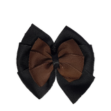 School uniform hair accessories Double Bella Bow 10cm - Black Base & Centre Ribbon Brown - Pinkberry Kisses