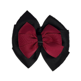 School uniform hair accessories Double Bella Bow 10cm - Black Base & Centre Ribbon Burgundy - Pinkberry Kisses