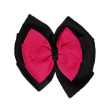 School uniform hair accessories Double Bella Bow 10cm - Black Base & Centre Ribbon Hot Pink - Pinkberry Kisses