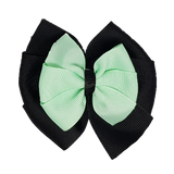 School uniform hair accessories Double Bella Bow 10cm - Black Base & Centre Ribbon Light Green - Pinkberry Kisses