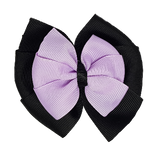 School uniform hair accessories Double Bella Bow 10cm - Black Base & Centre Ribbon Light Purple - Pinkberry Kisses