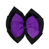 School uniform hair accessories Double Bella Bow 10cm - Black Base & Centre Ribbon Purple - Pinkberry Kisses