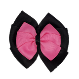 School uniform hair accessories Double Bella Bow 10cm - Black Base & Centre Ribbon Shocking Pink - Pinkberry Kisses