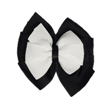 School uniform hair accessories Double Bella Bow 10cm - Black Base & Centre Ribbon White - Pinkberry Kisses