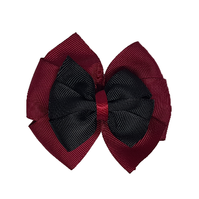School uniform hair accessories Double Bella Hair Bow 10cm - Burgundy Base & Centre Ribbon Black - Pinkberry Kisses
