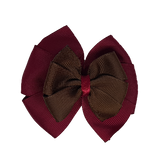 School uniform hair accessories Double Bella Hair Bow 10cm - Burgundy Base & Centre Ribbon Brown - Pinkberry Kisses