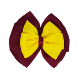 School uniform hair accessories Double Bella Hair Bow 10cm - Burgundy Base & Centre Ribbon Daffodil Yellow - Pinkberry Kisses