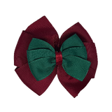 School uniform hair accessories Double Bella Hair Bow 10cm - Burgundy Base & Centre Ribbon Dark Green - Pinkberry Kisses