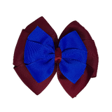 School uniform hair accessories Double Bella Hair Bow 10cm - Burgundy Base & Centre Ribbon Electric Blue - Pinkberry Kisses