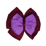 School uniform hair accessories Double Bella Hair Bow 10cm - Burgundy Base & Centre Ribbon Grape  - Pinkberry Kisses