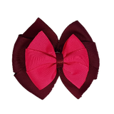School uniform hair accessories Double Bella Hair Bow 10cm - Burgundy Base & Centre Ribbon Hot Pink - Pinkberry Kisses