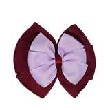 School uniform hair accessories Double Bella Hair Bow 10cm - Burgundy Base & Centre Ribbon Light Purple - Pinkberry Kisses
