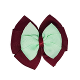School uniform hair accessories Double Bella Hair Bow 10cm - Burgundy Base & Centre Ribbon Mint Green - Pinkberry Kisses