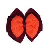 School uniform hair accessories Double Bella Hair Bow 10cm - Burgundy Base & Centre Ribbon Neon Orange - Pinkberry Kisses