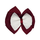 School uniform hair accessories Double Bella Hair Bow 10cm - Burgundy Base & Centre Ribbon White - Pinkberry Kisses