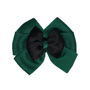 School uniform hair accessories Double Bella Bow 10cm - Dark Green Base & Centre Ribbon Black - Pinkberry Kisses
