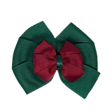 School uniform hair accessories Double Bella Bow 10cm - Dark Green Base & Centre Ribbon Burgundy - Pinkberry Kisses