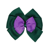 School uniform hair accessories Double Bella Bow 10cm - Dark Green Base & Centre Ribbon Grape - Pinkberry Kisses