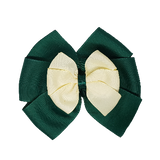 School uniform hair accessories Double Bella Bow 10cm - Dark Green Base & Centre Ribbon Ivory - Pinkberry Kisses
