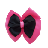 School uniform hair accessories Double Bella Bow 10cm School Non Slip Hair Clip - Pinkberry Kisses Hot Pink Base & Centre Ribbon Black 