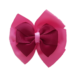 School uniform hair accessories Double Bella Bow 10cm School Non Slip Hair Clip - Pinkberry Kisses Hot Pink Base & Centre Ribbon Brown 