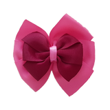 School uniform hair accessories Double Bella Bow 10cm School Non Slip Hair Clip - Pinkberry Kisses Hot Pink Base & Centre Ribbon Burgundy 