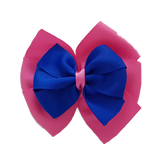 School uniform hair accessories Double Bella Bow 10cm School Non Slip Hair Clip - Pinkberry Kisses Hot Pink Base & Centre Ribbon Electric Blue 