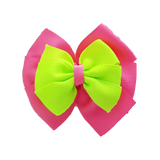 School uniform hair accessories Double Bella Bow 10cm School Non Slip Hair Clip - Pinkberry Kisses Hot Pink Base & Centre Ribbon Key Lime 