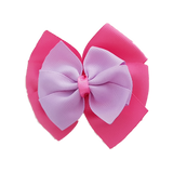 School uniform hair accessories Double Bella Bow 10cm School Non Slip Hair Clip - Pinkberry Kisses Hot Pink Base & Centre Ribbon Light Orchid 