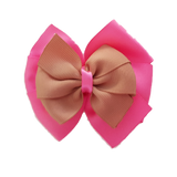 School uniform hair accessories Double Bella Bow 10cm School Non Slip Hair Clip - Pinkberry Kisses Hot Pink Base & Centre Ribbon Natural 