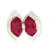 School uniform hair accessories Double Bella Hair Bow 10cm - Ivory Base & Centre Ribbon Burgundy - Pinkberry Kisses